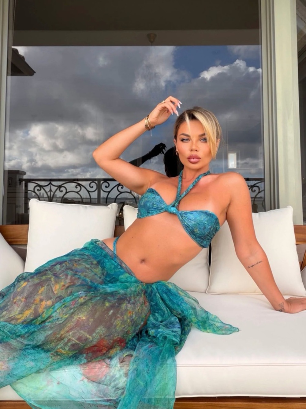 Turquoise Tie-Front Bikini Top & Sheer Sarong Set -